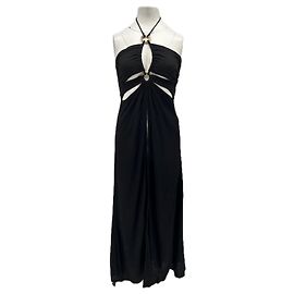 Autre Marque Schwarzes langes Bustierkleid mit Nackenband Schwarz