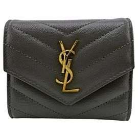 Saint Laurent Gray V-Stitch Tri-Fold Wallet Brown