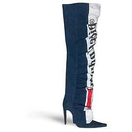 Botas de denim de 115 mm até a coxa Shayne Oliver x Diesel Red Tag Azul