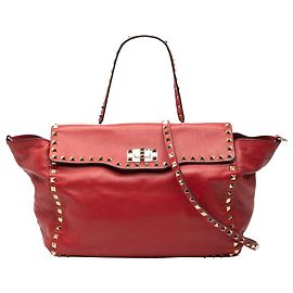 Bolsa trapezoidal média de couro vermelho Rockstud da Valentino Vermelho