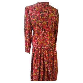 Conjunto Hermès em seda estampada Marrom Rosa Vermelho Multicor Verde Amarelo