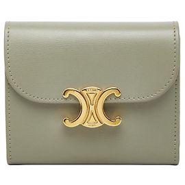 Céline Celine Triomphe Compact Wallet Green Khaki