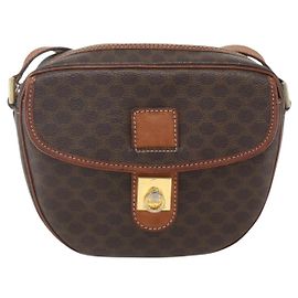 Céline Bolsa de Ombro Celine Vintage Macadam em Lona e Couro Marrom