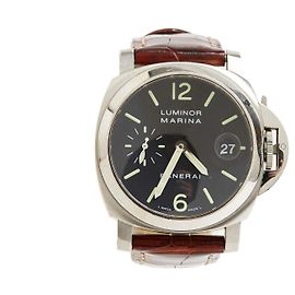 Relógio Panerai Luminor Marina 1048 Automático à Prova d'Água em Aço e Couro Prata