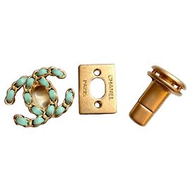 CHANEL rare original CC turnlock closure Golden Light blue