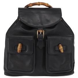 Gucci Vintage Bamboo Backpack Leather Black