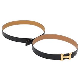 Hermès Cinturón HERMES Constance de cuero 25,6"" - E27,6"" 2 piezas Negro Auth am10603 Negro
