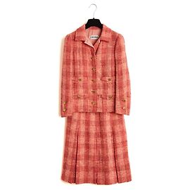 Chanel 1976 Giacca Tailleur FR36 Alta Moda Rosa Ecru Tweed Set UK8 US4 6 Rosa