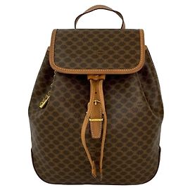 Céline Mochila de cuero marrón Celine Macadam Blason Castaño