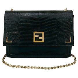 Mini bolsa de ombro em couro com logo FF Zucca da Fendi Preto