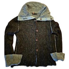 DIESEL Strickjacke mit weitem Kragen - WENDBAR schwarze oder graue Seite aus Wollmischung - sehr warm Schwarz Grau