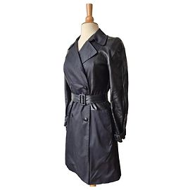 Schwarzer Trenchcoat, Leder Paule Ka Schwarz