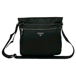 Bolsa de nylon e couro Saffiano com logo triangular Prada Preto