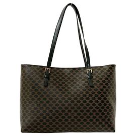 Céline Sac cabas Celine Macadam Blason Triomphe en cuir Marron Noir
