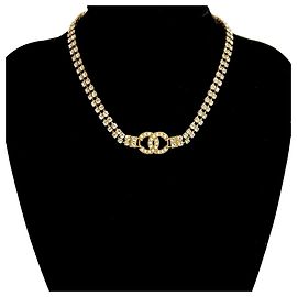 Colar choker Chanel Coco Mark com strass dourado e pérolas falsas Dourado