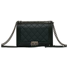 Bolsa semi-ombro de couro com corrente Chanel Boy Chanel Coco Mark Preto