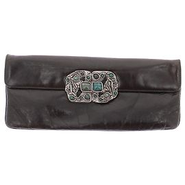 Miu Miu Schwarze Leder-Clutch mit Verschlussdetails Schwarz