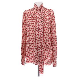 Valentino Garavani Camicia monogrammata rossa in seta Rosso