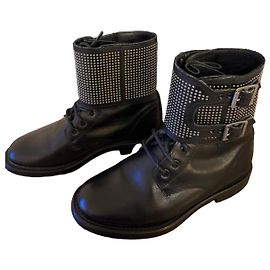 Botas de couro com studs Saint Laurent Preto