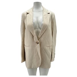 Ba&Sh Blazer beige con finas rayas de lino Beige
