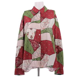Autre Marque Camisa fluida patchwork de seda Multicolor