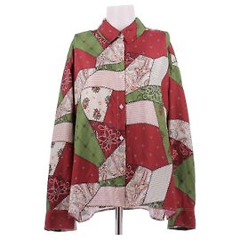 Autre Marque Camisa fluida patchwork de seda Multicor