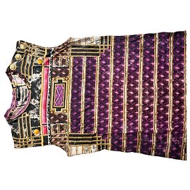T-shirt con Stampa Geometrica Balmain Nero Bianco Rosso D'oro Porpora