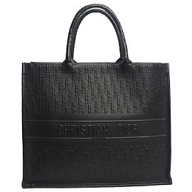 Dior Bolsa tote em couro preto 2018 com estampa oblíqua em relevo Preto