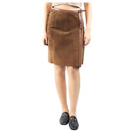 Prada Brauner Wildlederrock mit Gürtel - Größe UK 10 Braun
