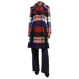 Prada Roter karierter Wolltrenchcoat - Größe UK 6 Rot