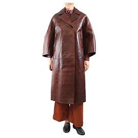 Ganni Brauner oversized Leder-Mantel - Größe S Braun