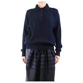 Miu Miu Pull polo en maille torsadée bleu marine - taille UK 4 Bleu Marine