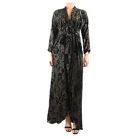Etro Schwarzes Paisley-Velours-Maxikleid - Größe UK 10 Schwarz