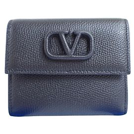 VALENTINO GARAVANI V Black Leather Tri-fold Wallet Black