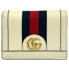 GUCCI Cartera Bifold de Cuero con Hardware de Logo GG de la Línea Sherry Ophidia Blanco Roja Azul marino