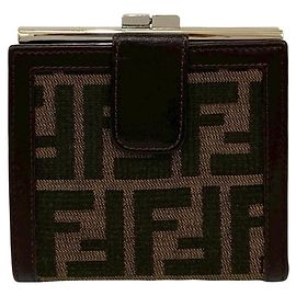 FENDI Zucca Leather and Canvas Bifold Wallet Brown