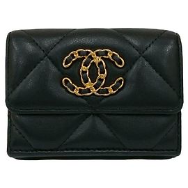 Chanel 19 Matelasse Coco Mark Lambskin Leather Tri-fold Wallet Black