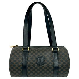 Céline CELINE Macadam Triomphe Leather Handbag Brown Black