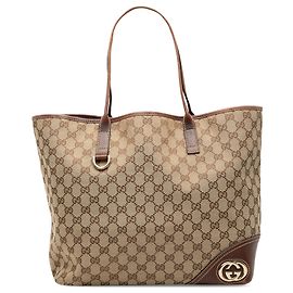 Tote New Britt en toile GG marron large de Gucci Marron Beige