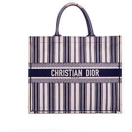 Dior Blu Grande Tote in Tela Striata Blu Blu navy