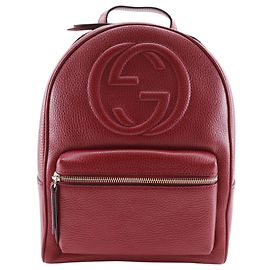 Gucci Red Pebbled Calfskin Soho Chain Backpack Red