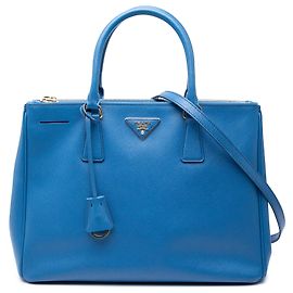 Prada Blue Medium Saffiano Lux Galleria Double Zip Satchel Blue