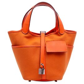 Hermès Orange Toile Goeland et Swift Cargo Picotin Lock 18 Orange