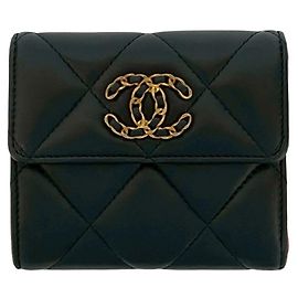 Chanel 19 Coco Mark Lambskin Leather Tri-fold Wallet Black