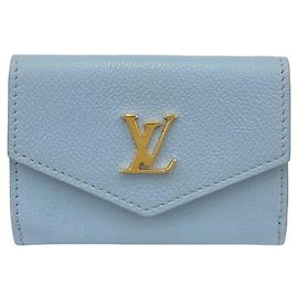 Louis Vuitton Portefeuille Lock Mini Leather Tri-fold Wallet Blue