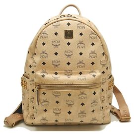 Mochila MCM Visetos Stark com tachas laterais Bege