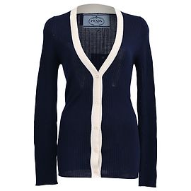 Prada V-Ausschnitt-Cardigan aus marineblauem Kaschmir Blau Marineblau