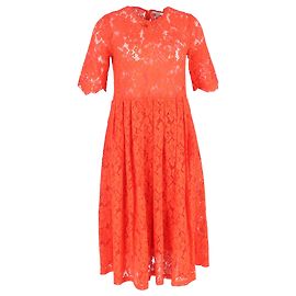 Ganni Midikleid aus rotem Polyester mit Spitzen-Details Rot