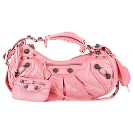 Bolsa de Ombro Balenciaga Small Le Cagole em Couro de Cordeiro Rosa Rosa