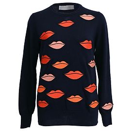 Pullover aus marineblauer Wolle mit Lippenprint von Victoria Victoria Beckham Blau Marineblau